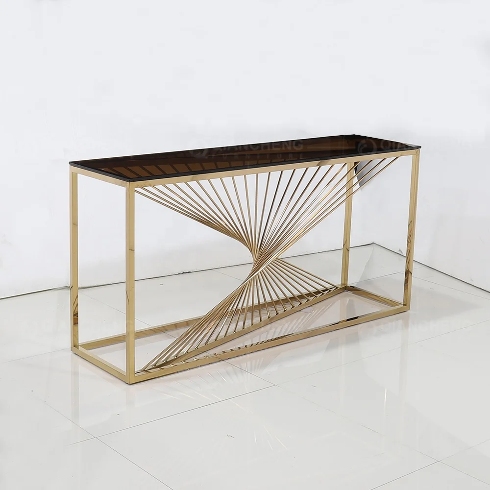 

Glass french metal legs gold console table