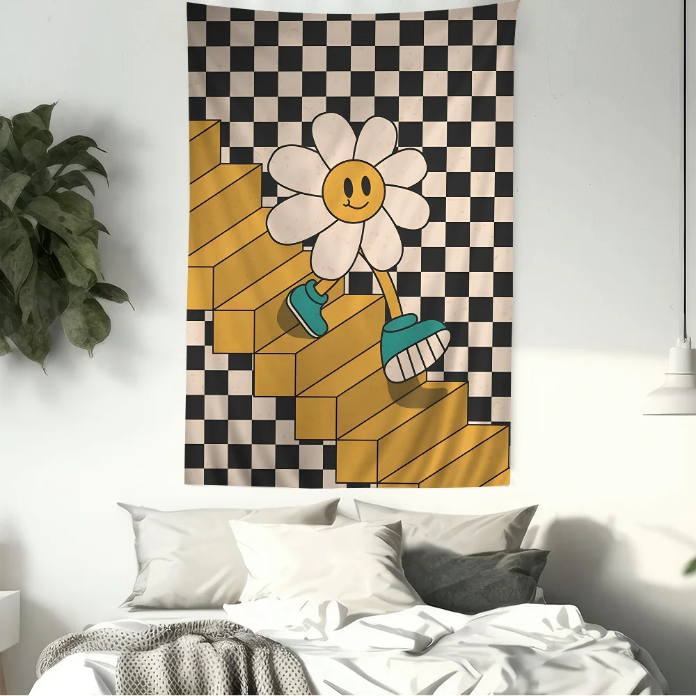 Słonecznik Smiley Face Tapestry ścienne Wiszące Tarot Hippie Dywaniki ścienne Dorm Wiszące prześcieradła ścienne