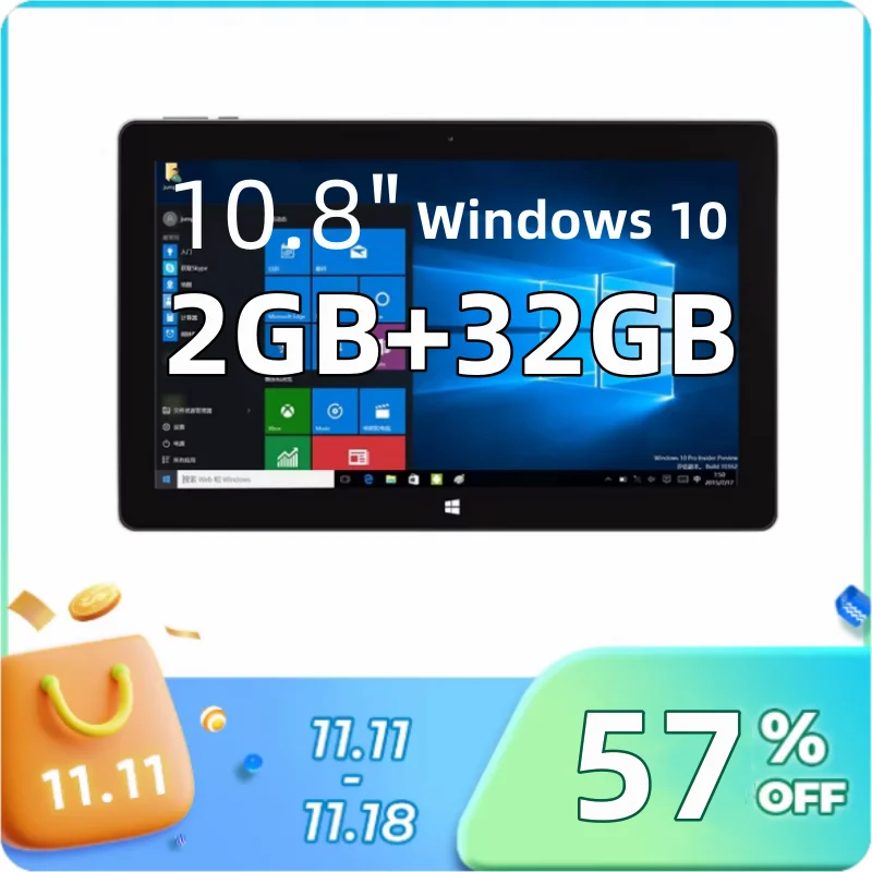 كمبيوتر لوحي جديد 64 بت 10.8 بوصة 2 جيجابايت + 32 جيجابايت يعمل بنظام التشغيل Windows 10 Intel Cherry Trail X5 Z8350 USB 3.0 1366 × 768 بكسل 6000 مللي أمبير في الساعة HDMI