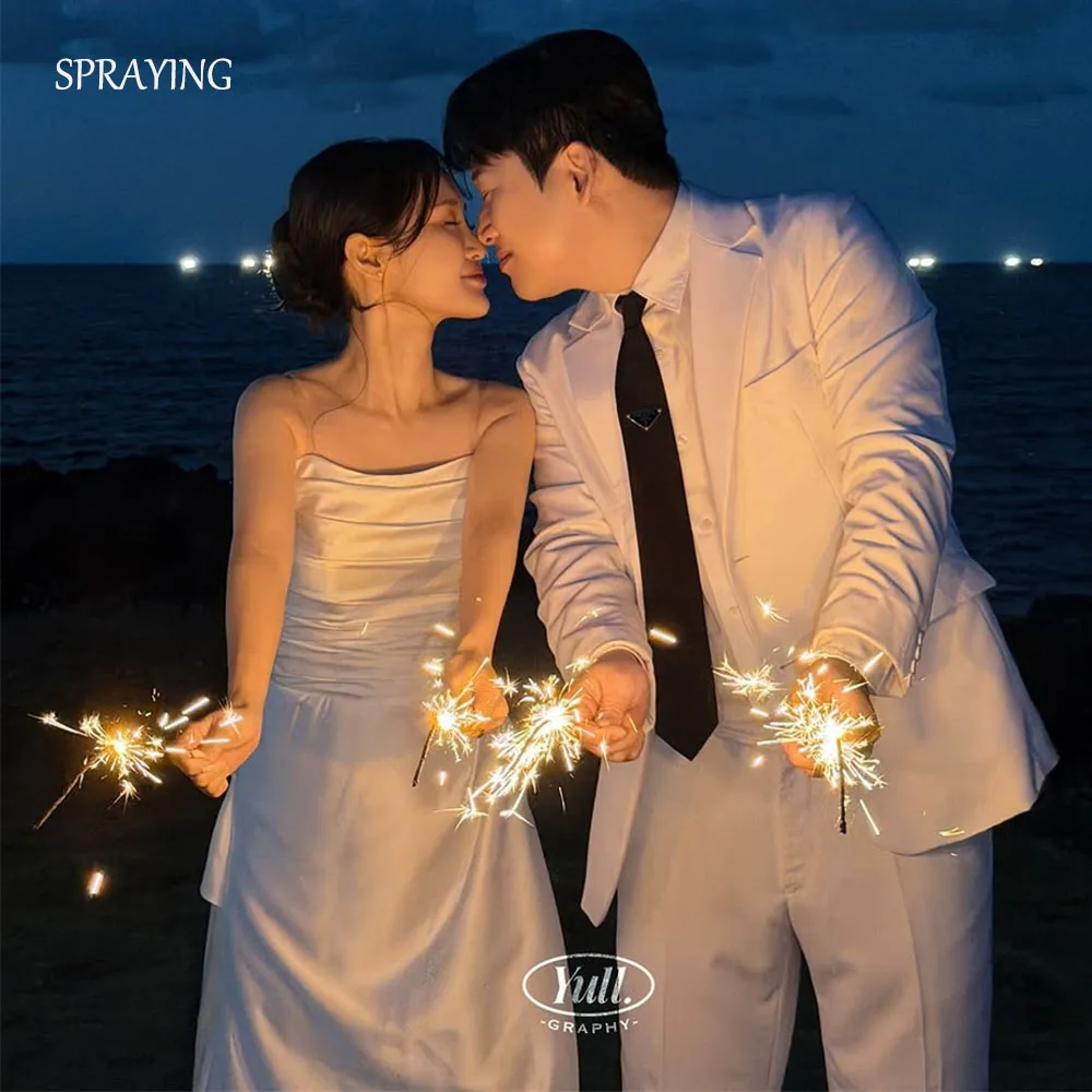 SPRAYING Elegante abito da sposa in raso avorio Corea Servizio fotografico O Collo Sirena Abiti da sposa lunghi Corsetto personalizzato nnegolare 2026