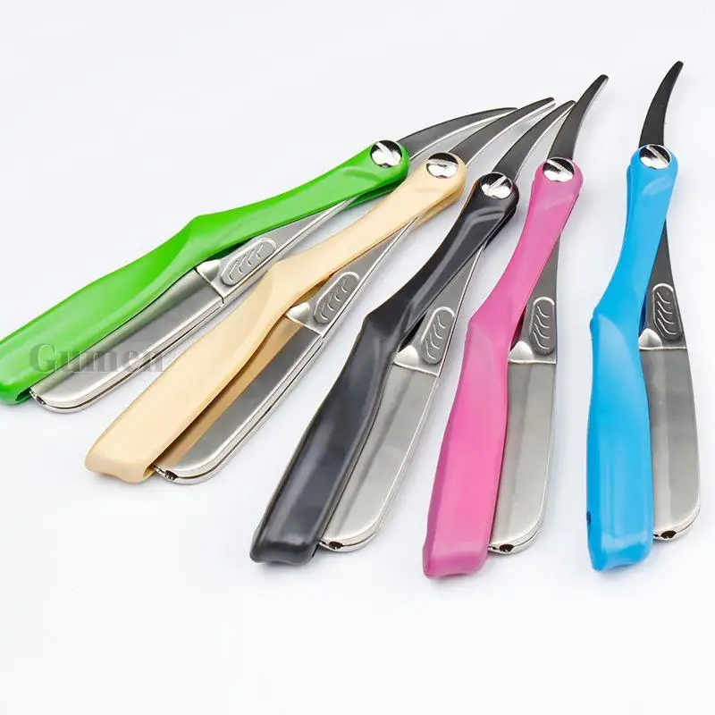 

Мужская ручная бритва с разноцветными перьями, складная бритва из цинкового сплава, стрижка бороды, парикмахерские инструменты, подарок для лезвия из перьев