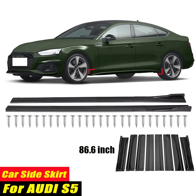 For AUDI S5 Racing Style Side Skirts 86.6Inch 2.2M Rocker Panels Side Lip, ABS 8Pcs Glossy Black Car Body Kit