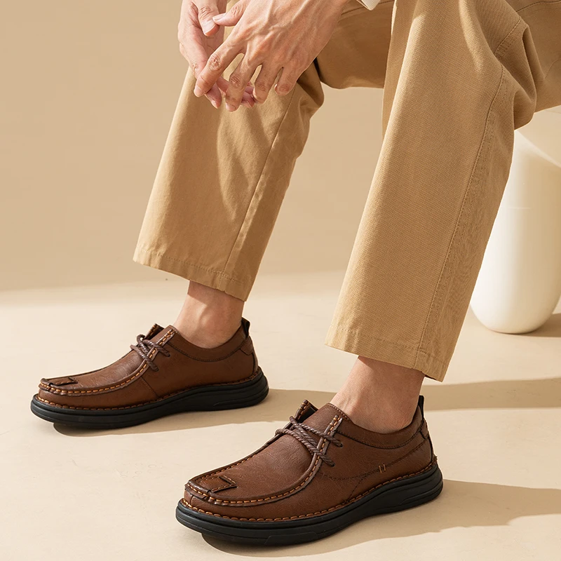 جلد أصلي للرجال حذاء كاجوال إيطالي برباط علوي أحذية غير قابلة للانزلاق ماركة فاخرة فستان أحذية الأخفاف أكسفورد أحذية رجالي Hombre