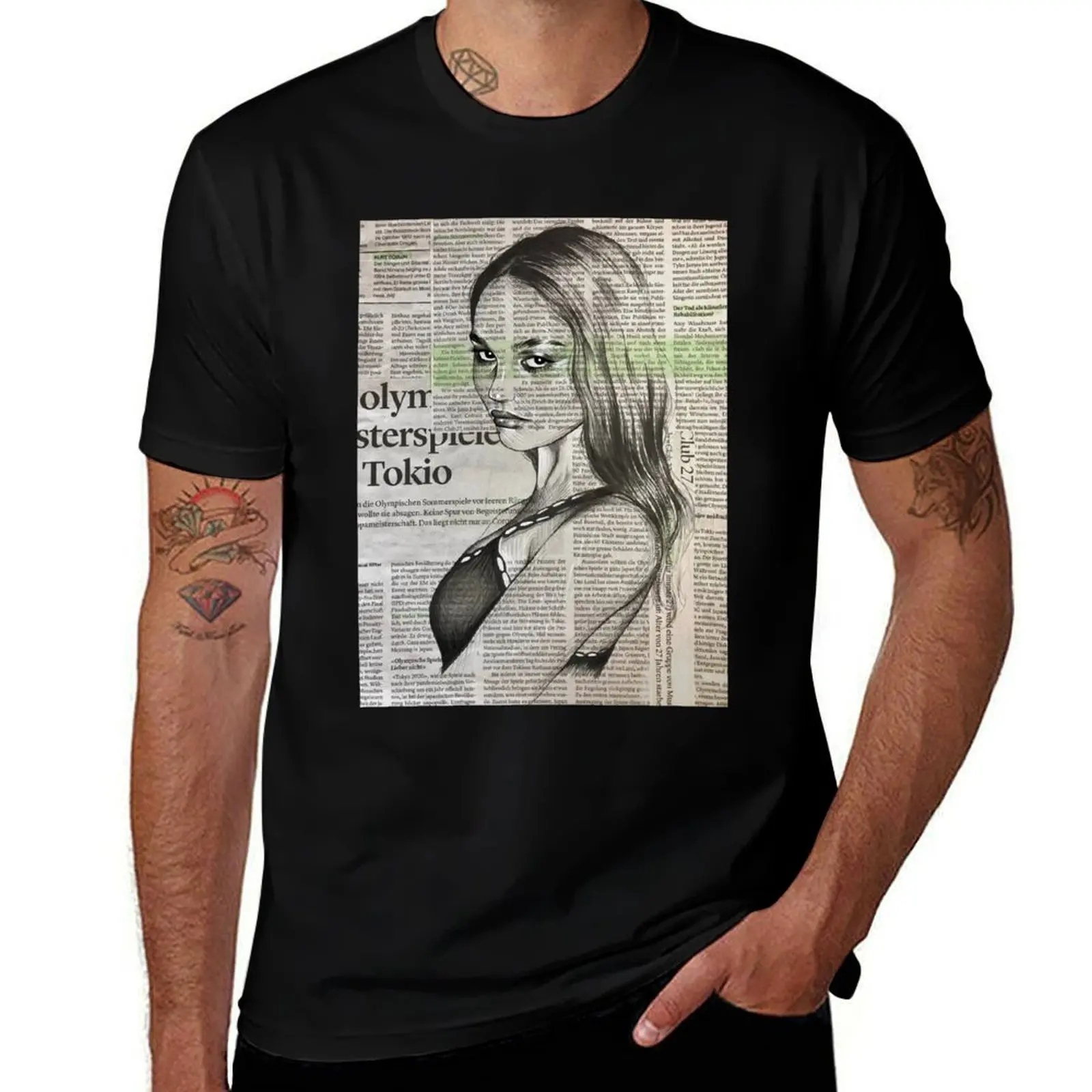 Lily Rose Depp portrait on newspaper T-Shirt Urban Style Casual Short Sleeve Top T-Shirt