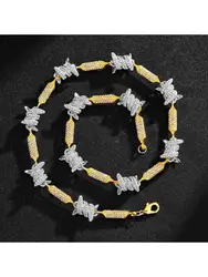 18/12mm Hip Hop Women Men Barbed Wire Thorn Link Chain Choker Necklace Iced Out Bling Crystal Gold Silver Color Mix Jewelry