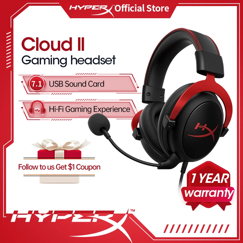 

100% оригинальная игровая гарнитура HyperX Cloud 2 II с шумоподавлением, 7,1 объемные наушники с микрофоном, проводные наушники