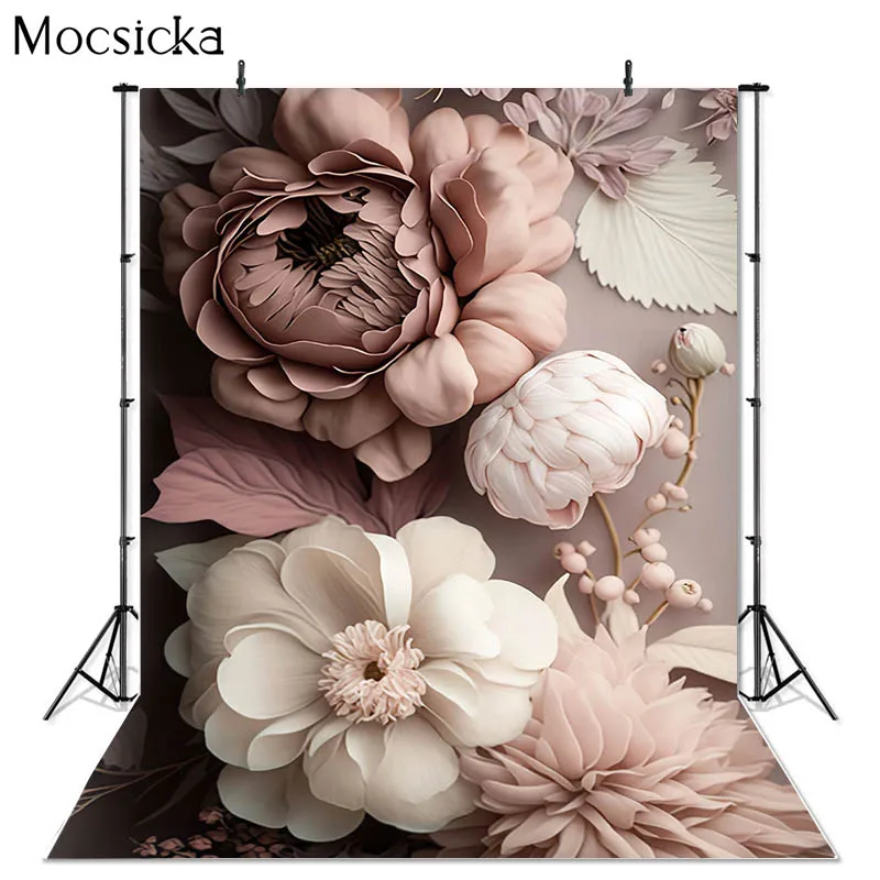 Mocsicka Pink Green Floral Background Photography Maternity Adult Baby Girls Portrait Photo Props Prints Studio Backdrop Banner