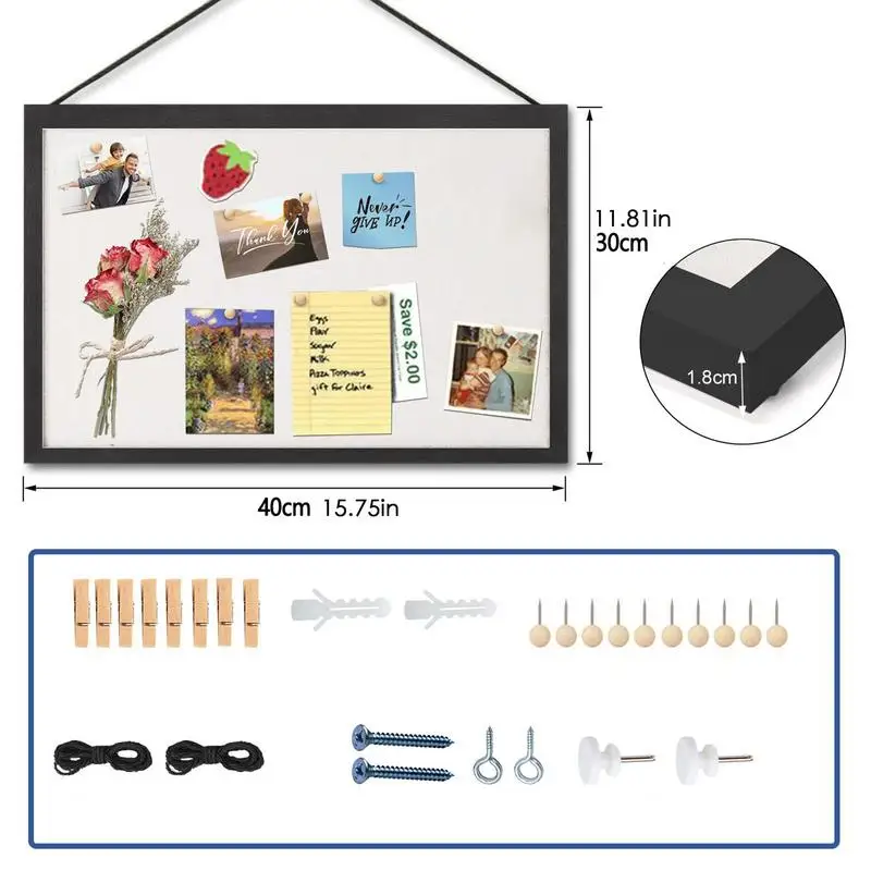 Quadro de cortiça emoldurado, placa de cortiça decorativa para escritório, quadro de avisos de linho reutilizável para memorando