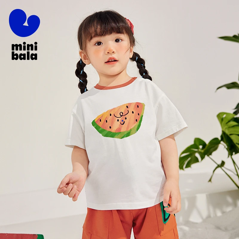 Mini Bala Short Sleeve T-Shirt Kids Summer Fruit Thin Pure Cotton T-Shirt for Children and Infants