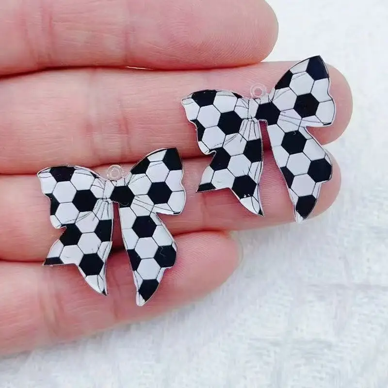 12pcs Acrylic Rugby Element Bow Pendant, Earrings, Necklace, Keychain DIY Jewelry Accessories Manufacturing Process
