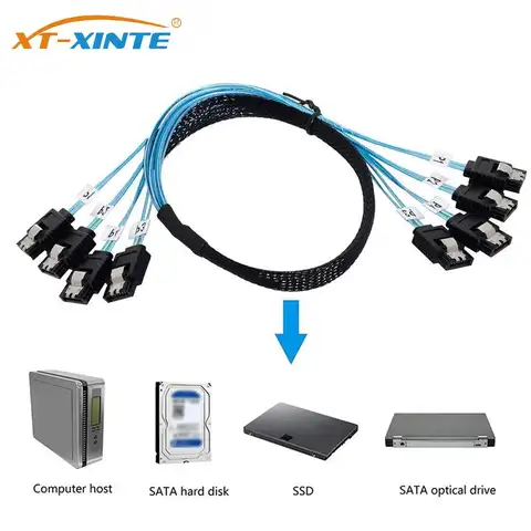 4/6/8 SATA to 4/6/8 sata 4.0 7p Female 90/180 Degree with Braided Mesh for Server Computer Host SSD SATA Hard Disk Adapter Cable