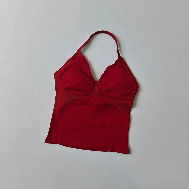 Sport-BH mit Neckholder, Schnürung und offenem Rücken, Push-up-Effekt, hohe Stützwirkung, langes Yoga-Top für das Training im Fitnessstudio. – Detail 3