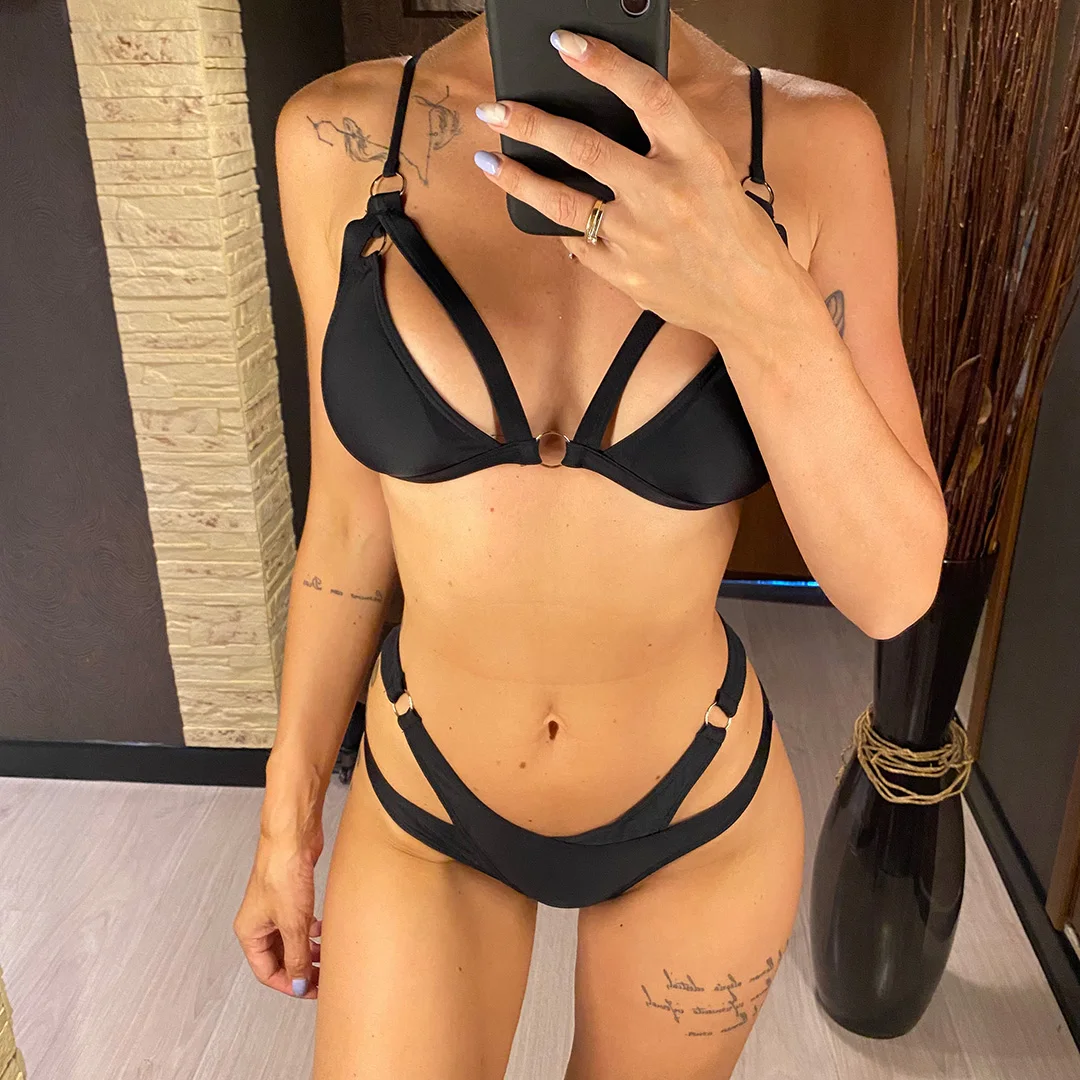 Sexy Cut-Out-Bikini mit hohem Beinausschnitt, Damen-Badeanzug, zweiteiliges Bikini-Set, Badebekleidung, Badeanzug für Damen, V3863 – Detail 2
