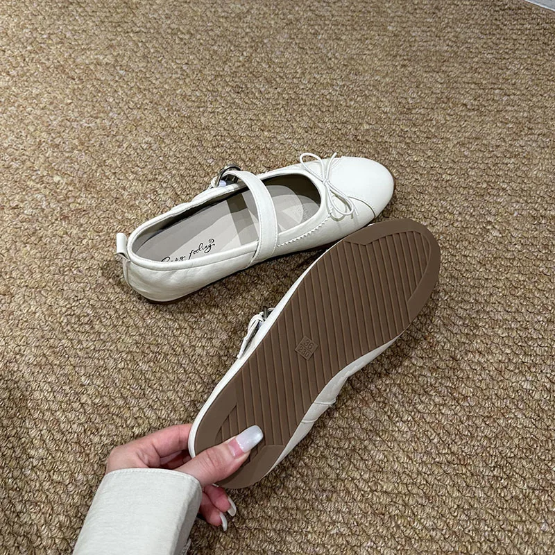 Neue modische Mary Janes Flats mit Schnallenriemen für Damen, runde Zehen, weiche, lässige Damenschuhe mit Schmetterlingsknoten – Detail 12