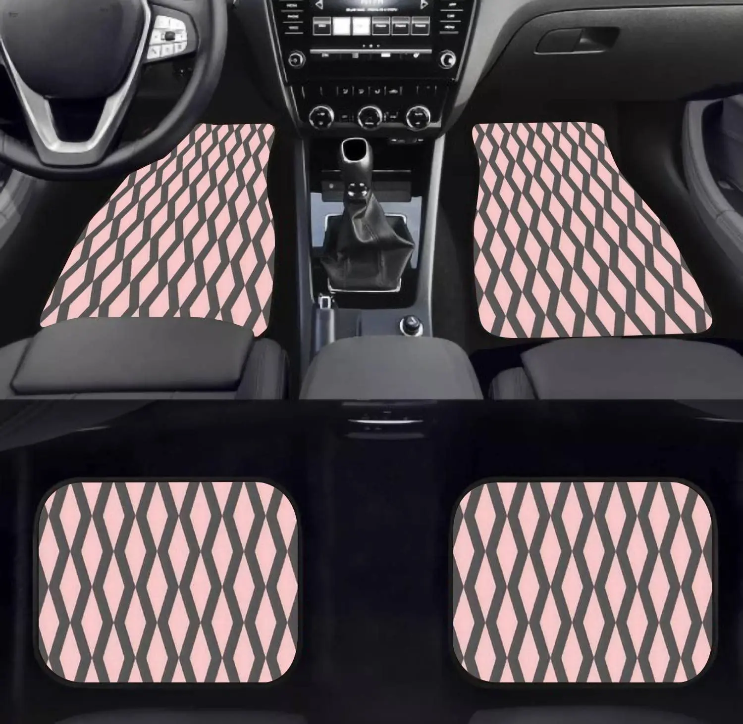 Car Floor Mats - Seamless Texture Monochrome Geometric Ornaments Seamless Retro Carpet Floor Mats for Cars, Anti Slip Rubber