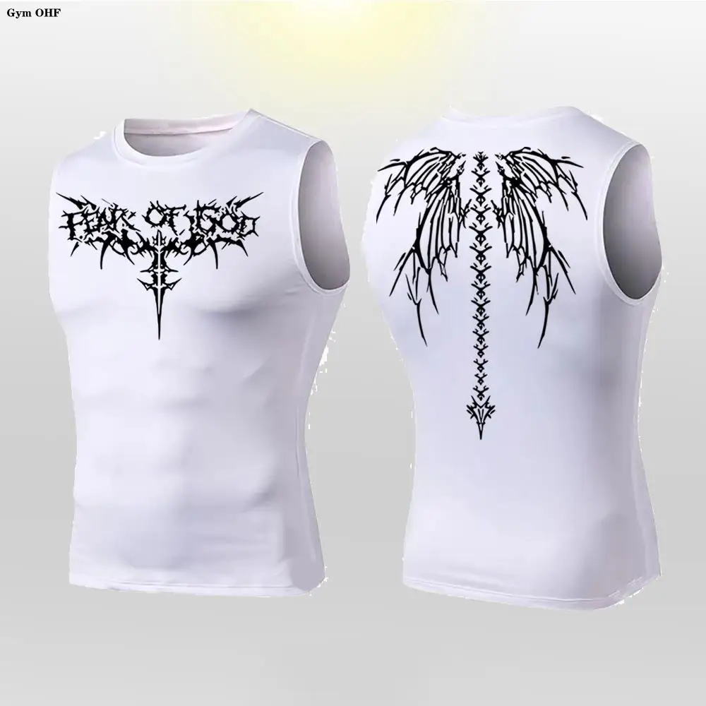 Y2K Anime Compression T Shirt Men Workout Summer Sports Tights Running Tank Top Quick Dry Fitness Skinny Vest Tight Tank image 6