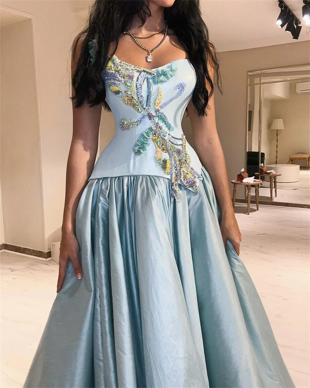 Customized Saudi Arabia Formal Dress Evening Dearin Shoulder Girdle A-line Floor Length Skirts Bespoke Occasion Dresses Prom Gow