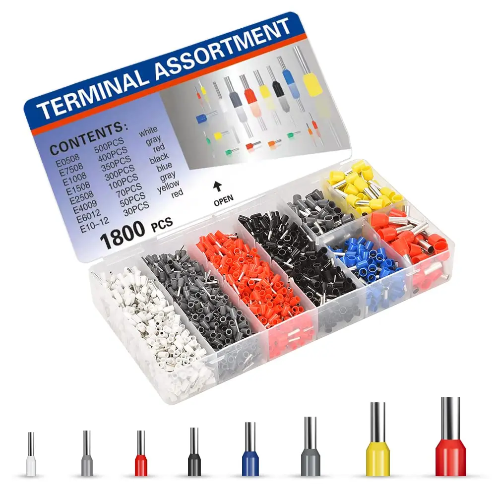 1800pcs Wire Ferrules Kit Ferrule Connectors AWG22-7 Wire Crimp Pin Terminals Insulated Cord Wire Ends Terminals