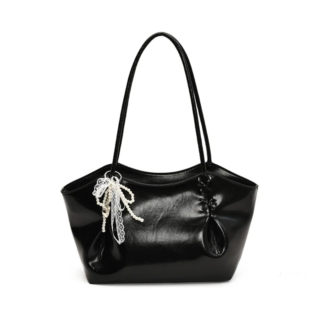 

Vintage Elegant Autumn Winter Underarm Bag PU Leather with Pendant Commuting Handbag Versatile Temperament French Tote Bag Girls