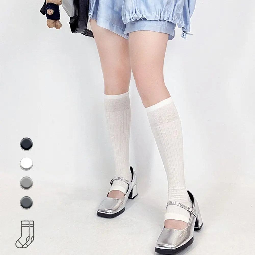 Lolita JK Calf Socks Solid Color Ultra-Thin Ice Silk Long Socks Japanese Style Breathable Mid-tube Stocking Sweet Girls