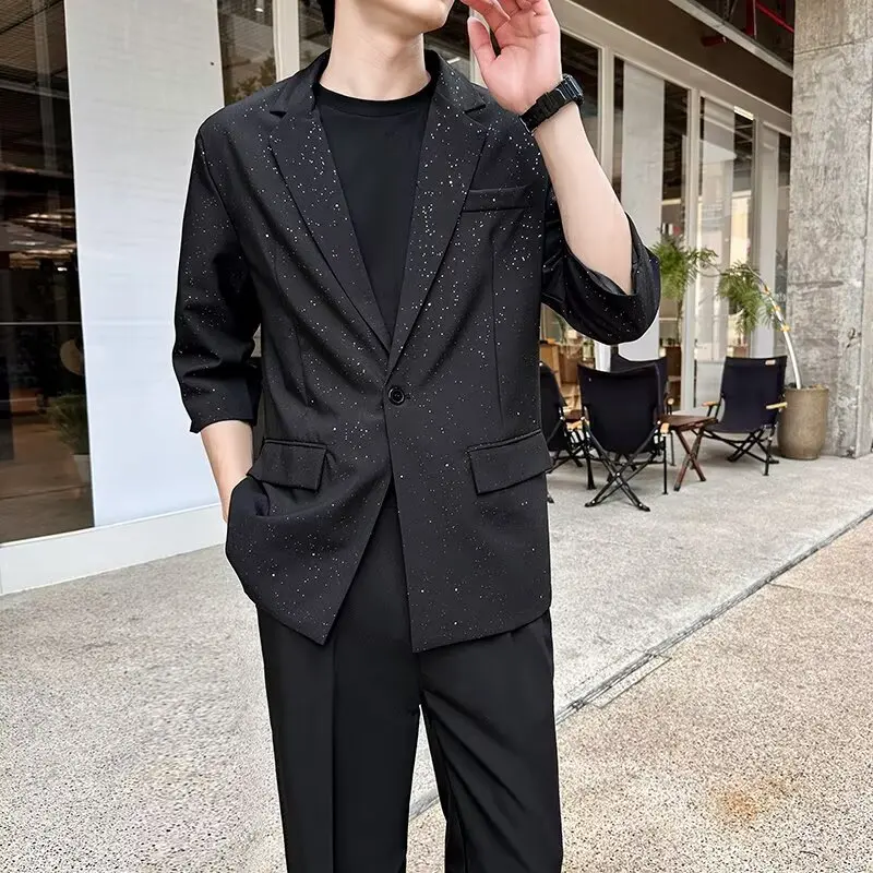 WVGA Spring Summer New Men Stylish Fashionable Turn-Down Collar Blazer Silhouette Popular Three-quarter Sleeve Jacket Ins W25373