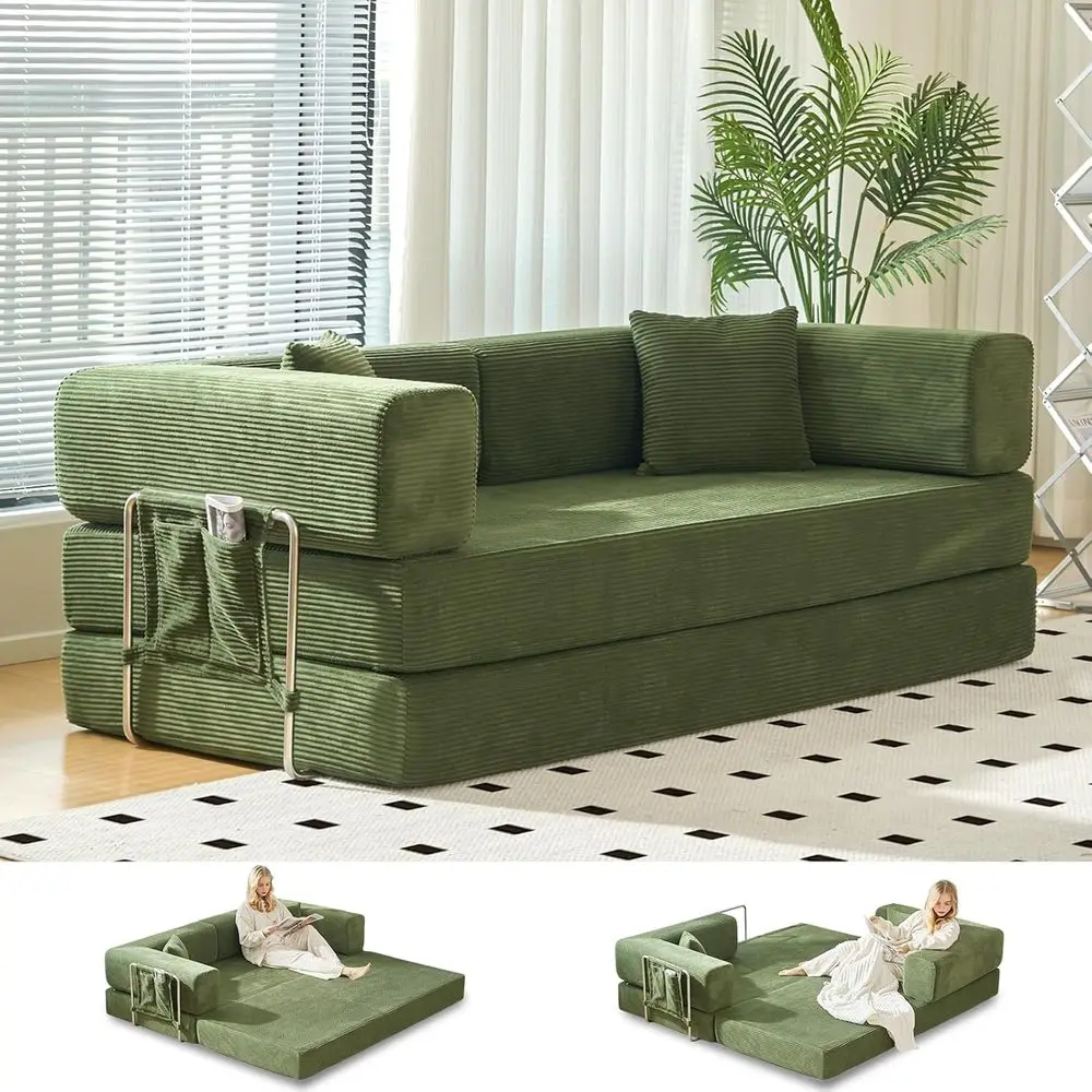 King Size Convertible Corduroy Sofa Bed, 4-in-1 DIY Sleeper for Living Room Comfort