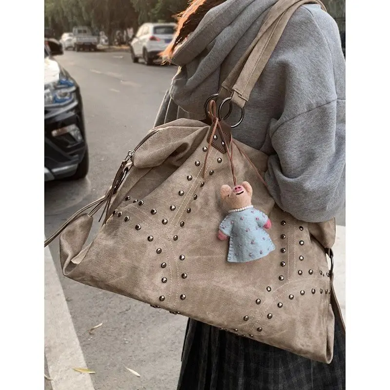 

Wasteland Style Handbag Women's New Trendy Fashion Ultra-retro Tote Bag Large Capacity Bowling Bag Exquisite Personality Simple