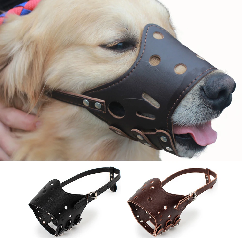 Anti Barking Dog Muzzle for Small Large Dog Adjustable Breathable Soft Pu Leather Pet Mouth Muzzles Dog Anti-biting Pet Supplies