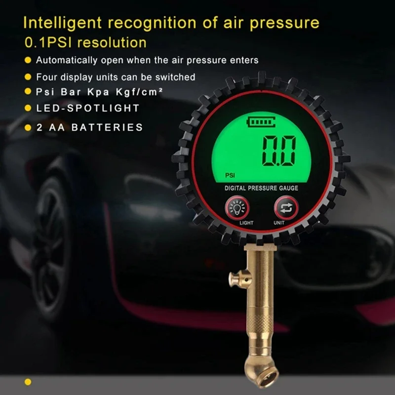 Car Tire Pressure Gauge 3-255PSI Heavy Duty Digital Backlit LCD Air Tool