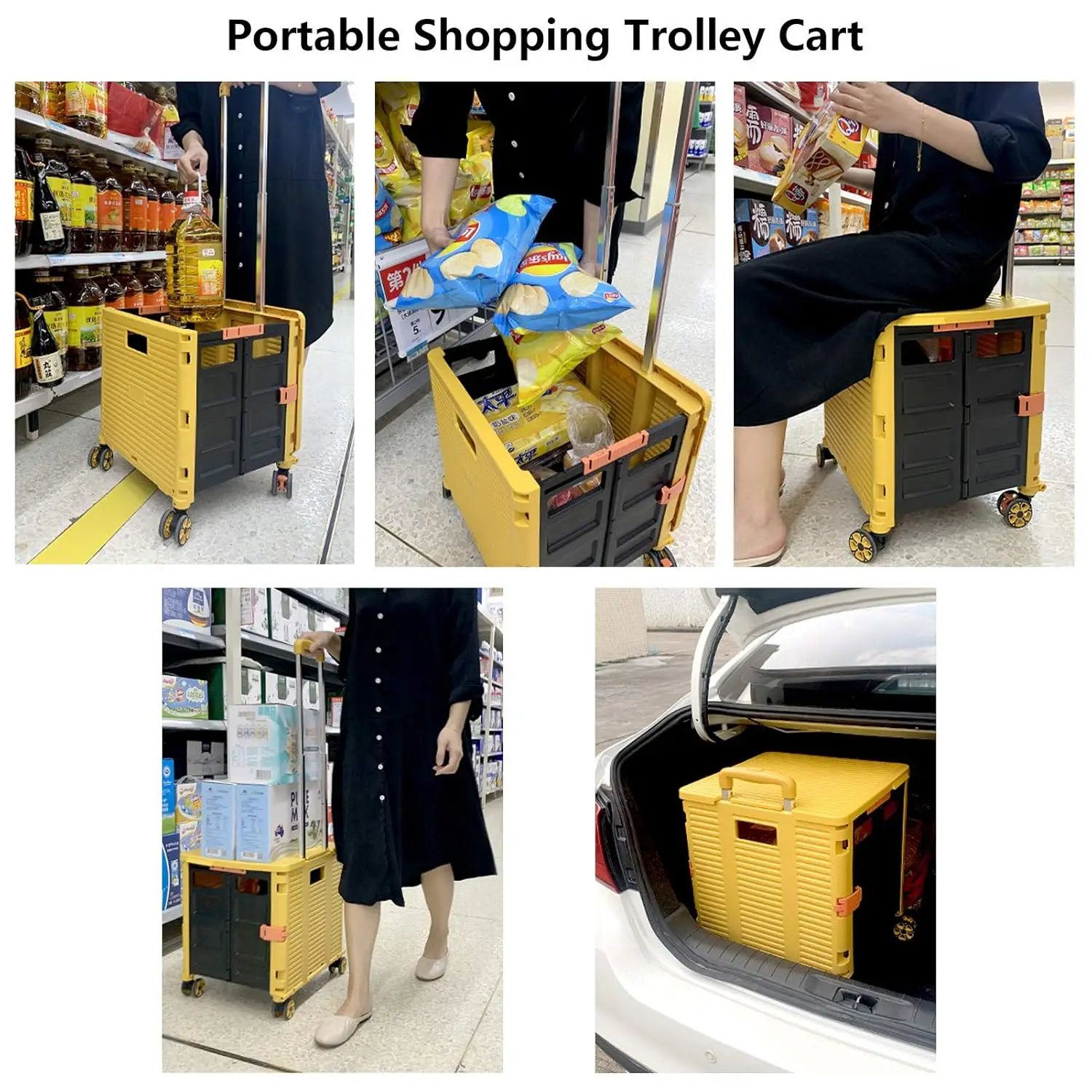 BY06 Foldable Multi-Function Cart Folding Portable Rolling Trolley Shopping Wheel Box with Cover Wear-Resistant Noiseless 360°