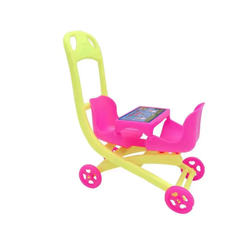 Cute Dollhouse Double Seat Stroller Toy Doll Accessories For Barbie Diy Kid Toy Gifts Pretend Playing House Game with Baby Doll