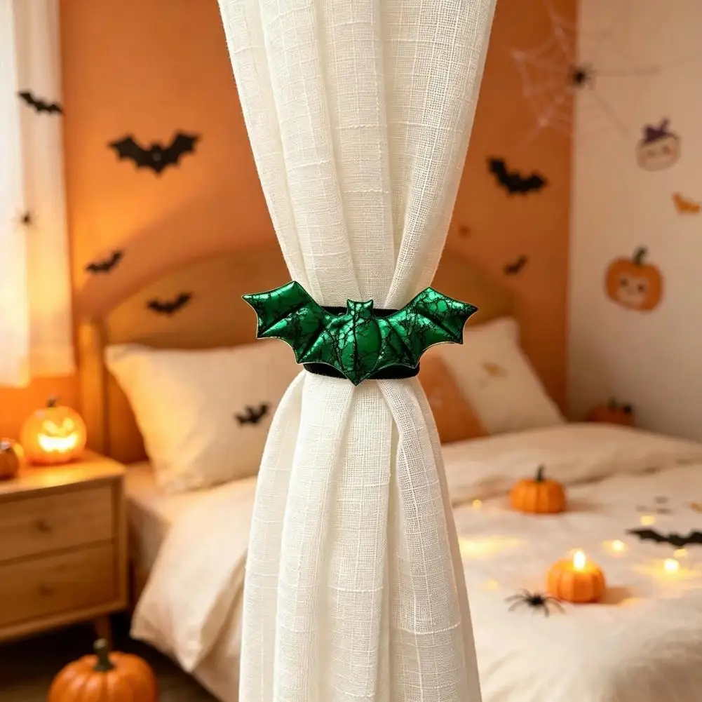 Halloween Curtain Tiebacks Bat Shape Window Drapes Holders Halloween Bat Curtain Tieback Set Glossy Drapery Holdback Haunted
