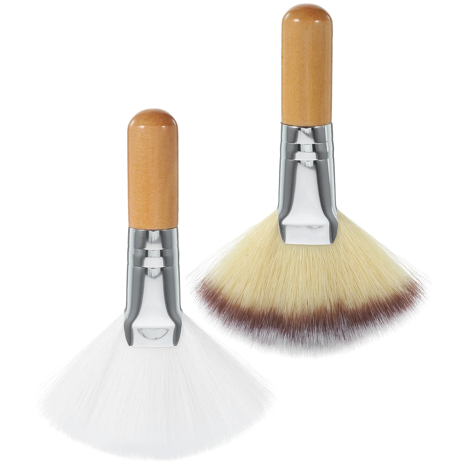 Pennello per trucco a ventaglio da 2 pezzi per fard viso che evidenzia lo pennello per cipria con impostazione in polvere sciolta per donne e ragazze