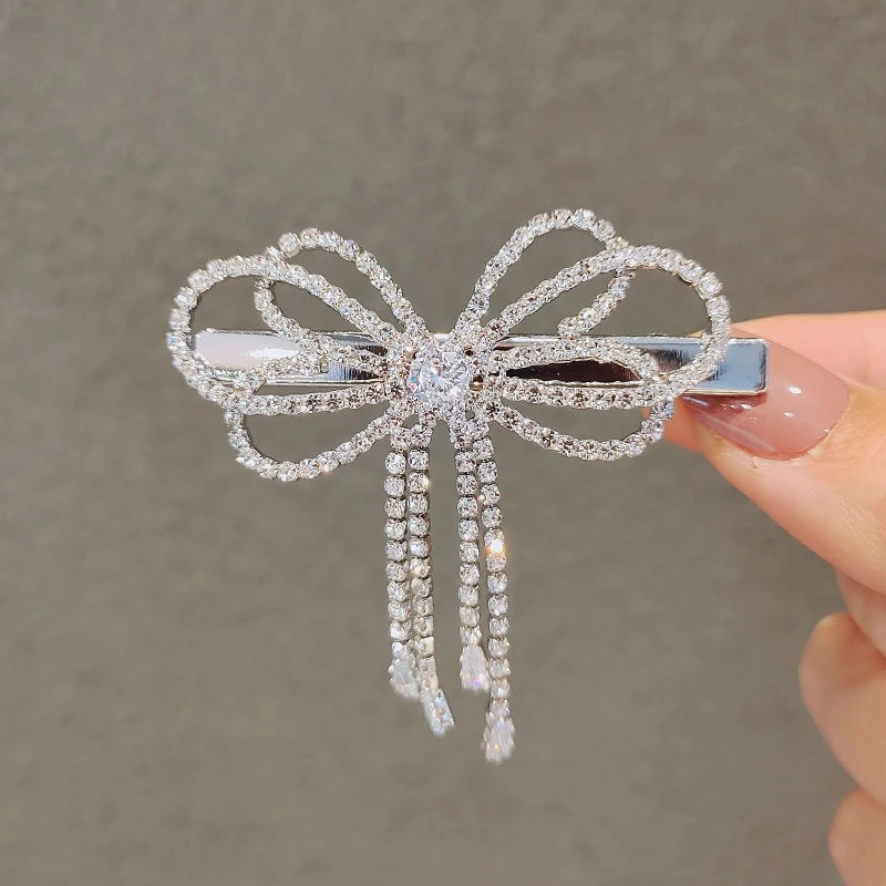 Cubic Zirconia Bow Hair Clip for Teen Girls Side Fringe Duckbill Clip Daily Use Premium Sparkling Lightweight Braids Accessories