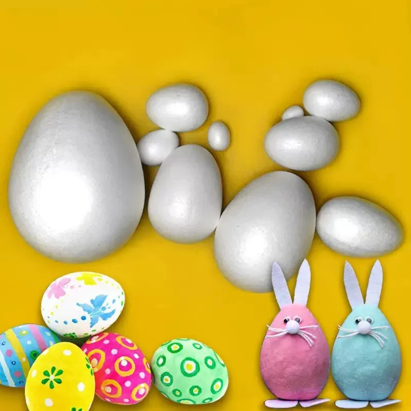 Huevo de espuma de Pascua, huevos de espuma de polietileno blanco para niños, manualidades de pintura DIY, decoración de fiesta de Pascua feliz hecha a mano creativa