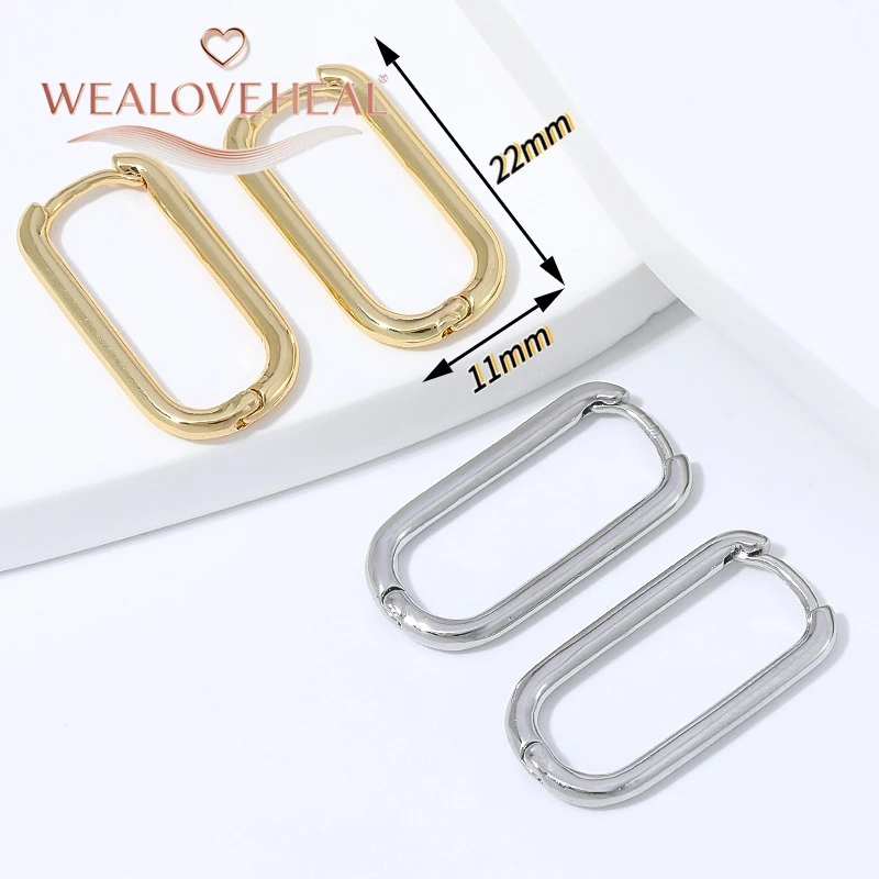 18K vergoldete Messing-Quadrat-Huggie-Ohrringe für Frauen, abgerundeter rechteckiger dünner Ring, minimalistischer geometrischer zarter Schmuck als Geschenk – Detail 17