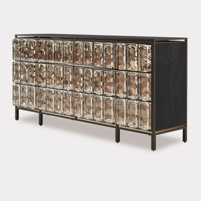 Minimalist high-end crystal glass brick dining side cabinet, high-end storage villa floor entrance cabinet
