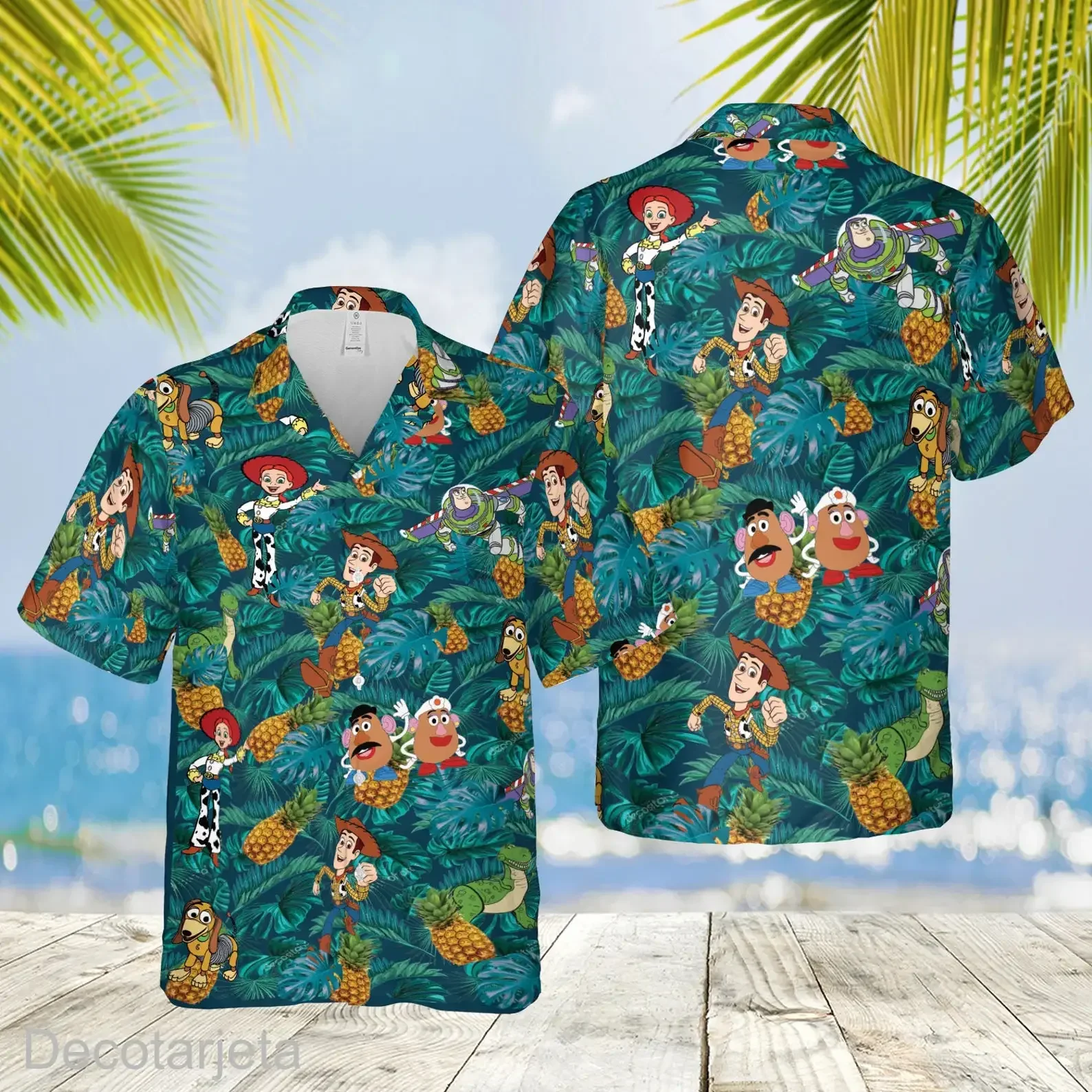 Camisa havaiana de manga curta masculina e feminina da Disney Toy Story, Buzz Lightyear, moda verão, nova