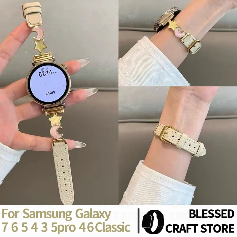 18mm 20mm 22mm Sweet Star Moon Leather Loop Strap for Samsung Galaxy Watch 7 FE 5 Pro 4 6 Classic 44mm 40 47mm Band Accessories