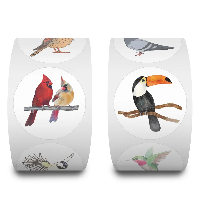 500PCS Cartoon Colorful Bird Creative Sticker Tape Roll Notebook DIY Decoration Computer Phone Stationery Water Cup Sticker