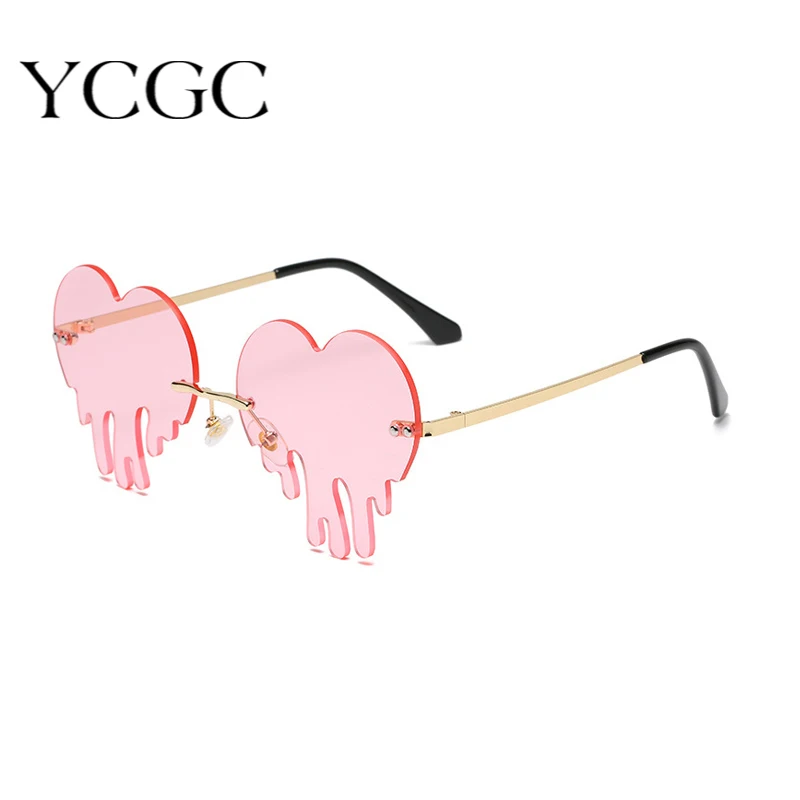 Rimless Melting Heart Sunglasses Women 2020 New Brand Design Heart Frame Vintage Fashion Red Pink Sun Glasses Shades