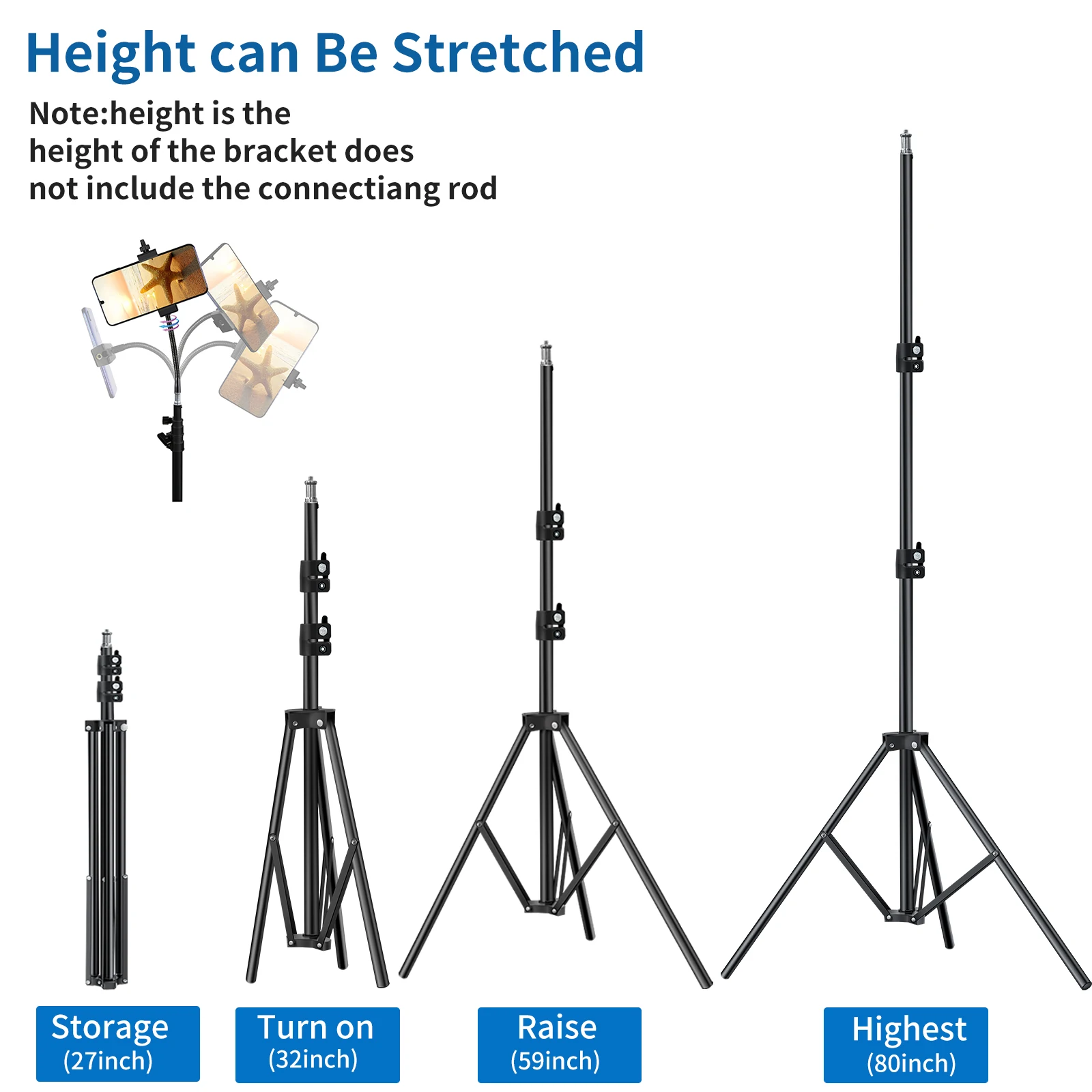 Pixel 2m/2.8m Tall Tripod for Phone Video Cell Stand Photography Rotatable Live Video Stand with Mobile Phones