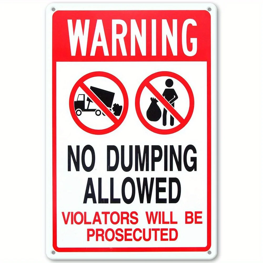 1pc English Warning No Dumping Sign - UV Resistant & Waterproof Aluminum Yard Sign with Wall Mount, 8x12 Inch Art Deco Style - M