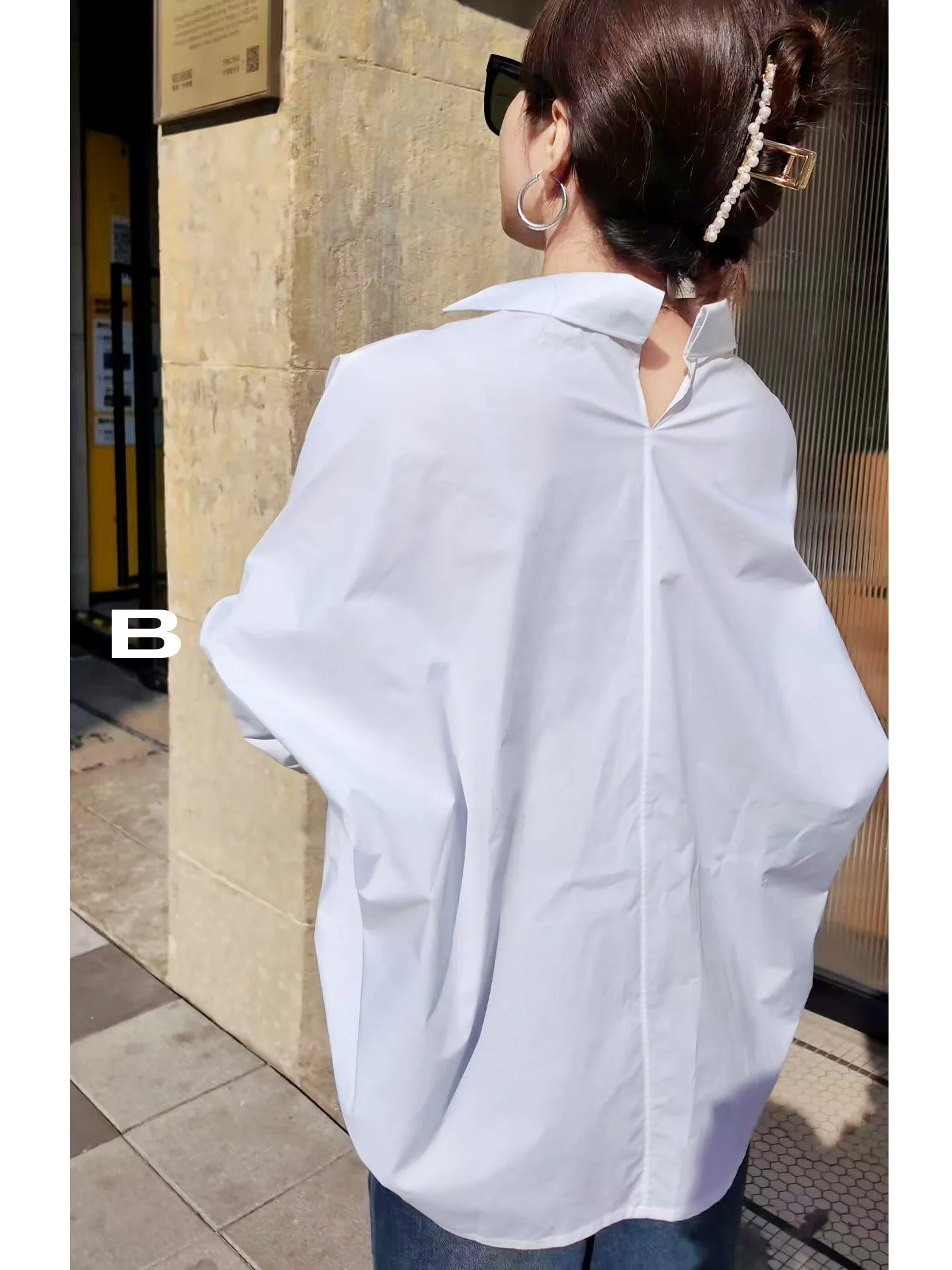 

BZZN High-End Feelings Women's Long Sleeve White Shirt Pure Cotton French Cuff Loose Fit Breathable Skin-Friendly Spring Fashion