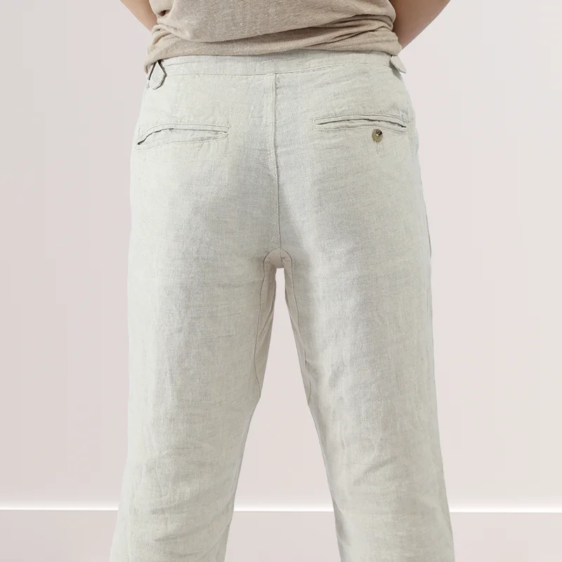 VNRY 100% Linen Men Long Pants with Pockets Breathable and Comfortable New Arrival Beige Size s-xxl fixed waist Casual Trousers