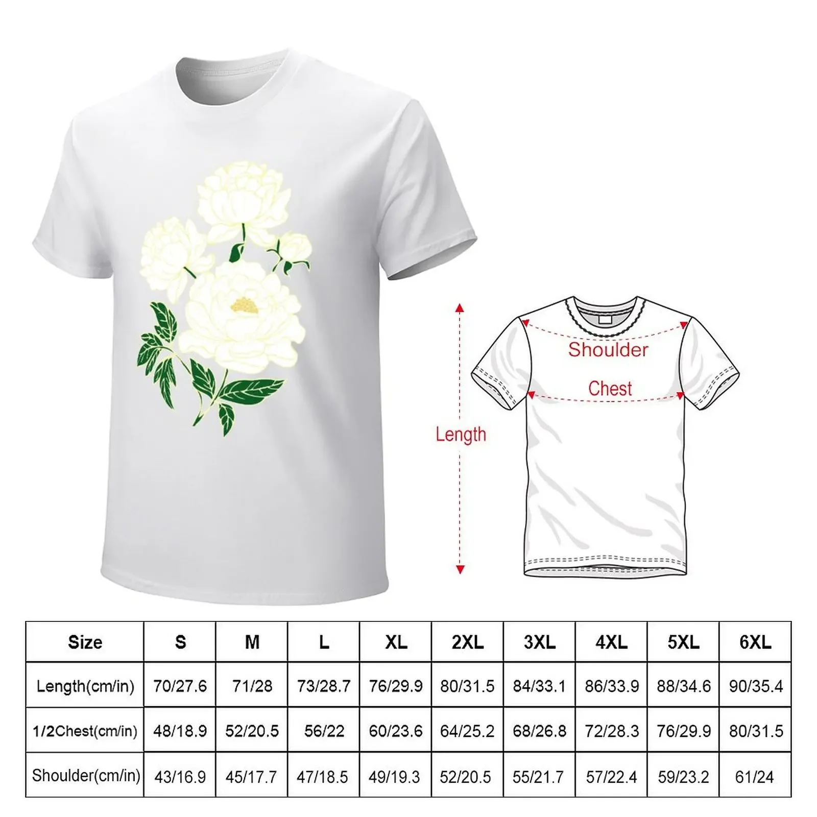 White Peonies T-shirt tees blanks T-shirts for men cotton