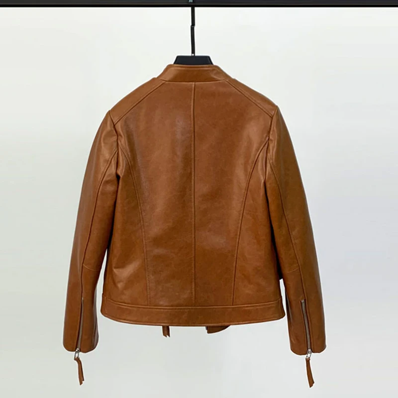 2025年新作 レディース 100%シープスキンコート スタンドカラー 斜めジッパー 長袖 本革 カジュアル バイカージャケット