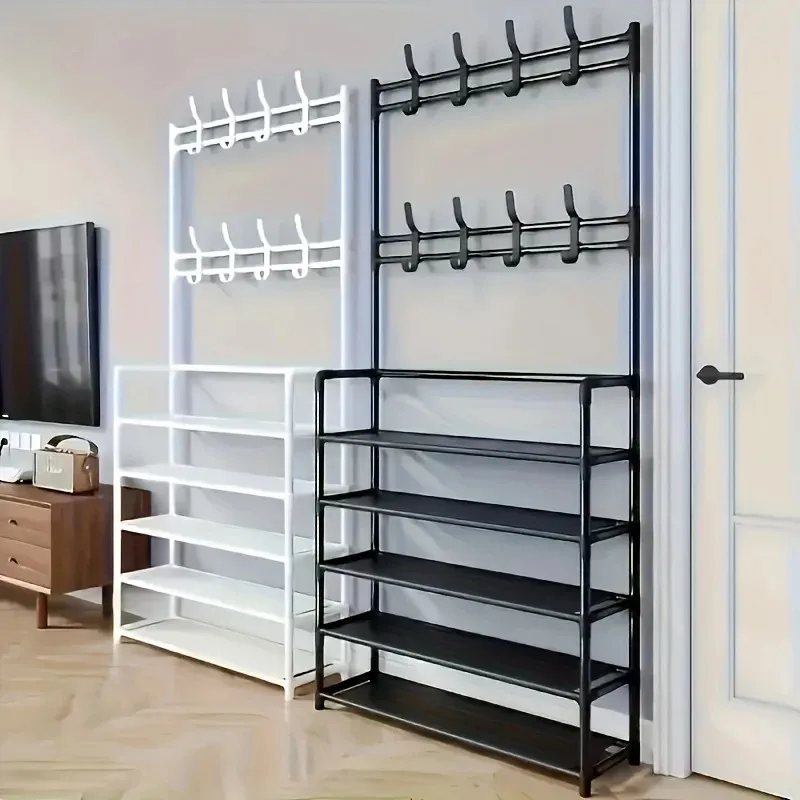 Multi-Functional Hall Tree – 5-Layer Shoe & Hat Rack with Hooks for Umbrellas & Coats