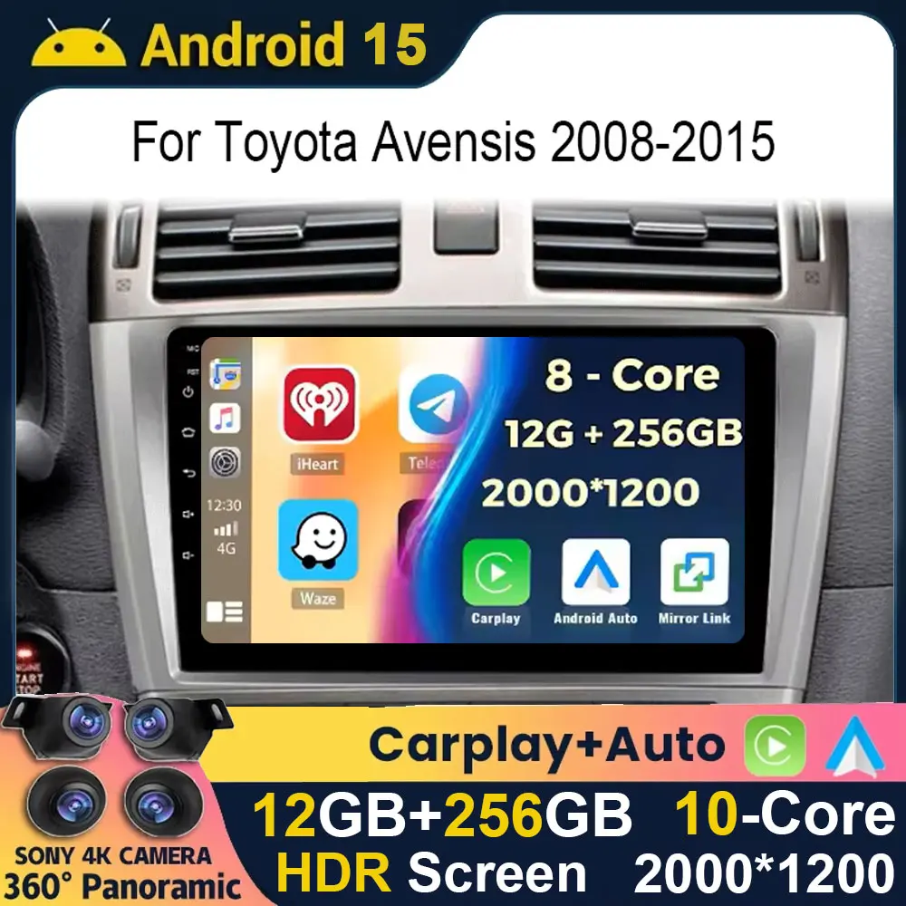 

Автомобильный радиоприемник Android 15 для Toyota Avensis T27 2009-2015 Carplay, авто стерео мультимедийный интеллектуальный экран, плеер GPS 4G WIFI BT