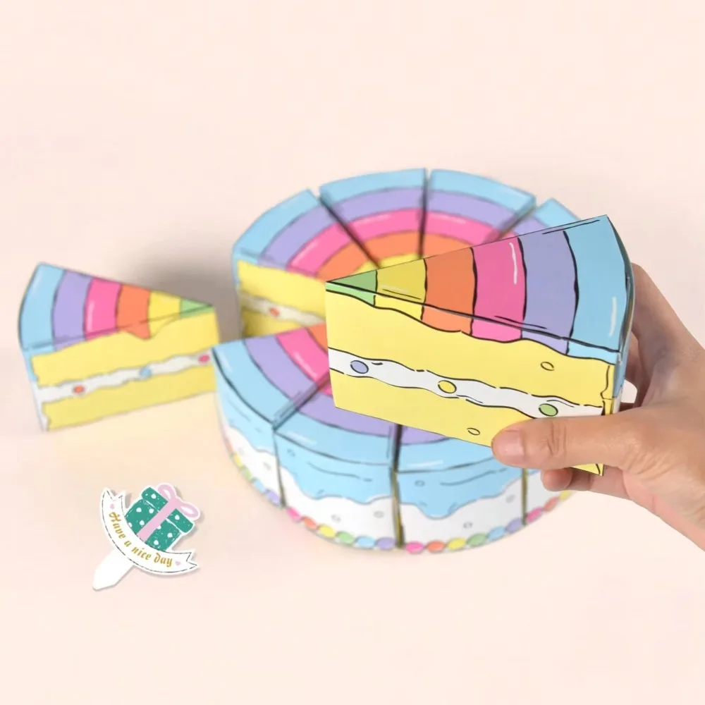 

10PCS Eco-friendly Paper Triangular Cake Shaped Gift Box Cartoon Combination Birthday Party Favor Box DIY Candy Box Kids